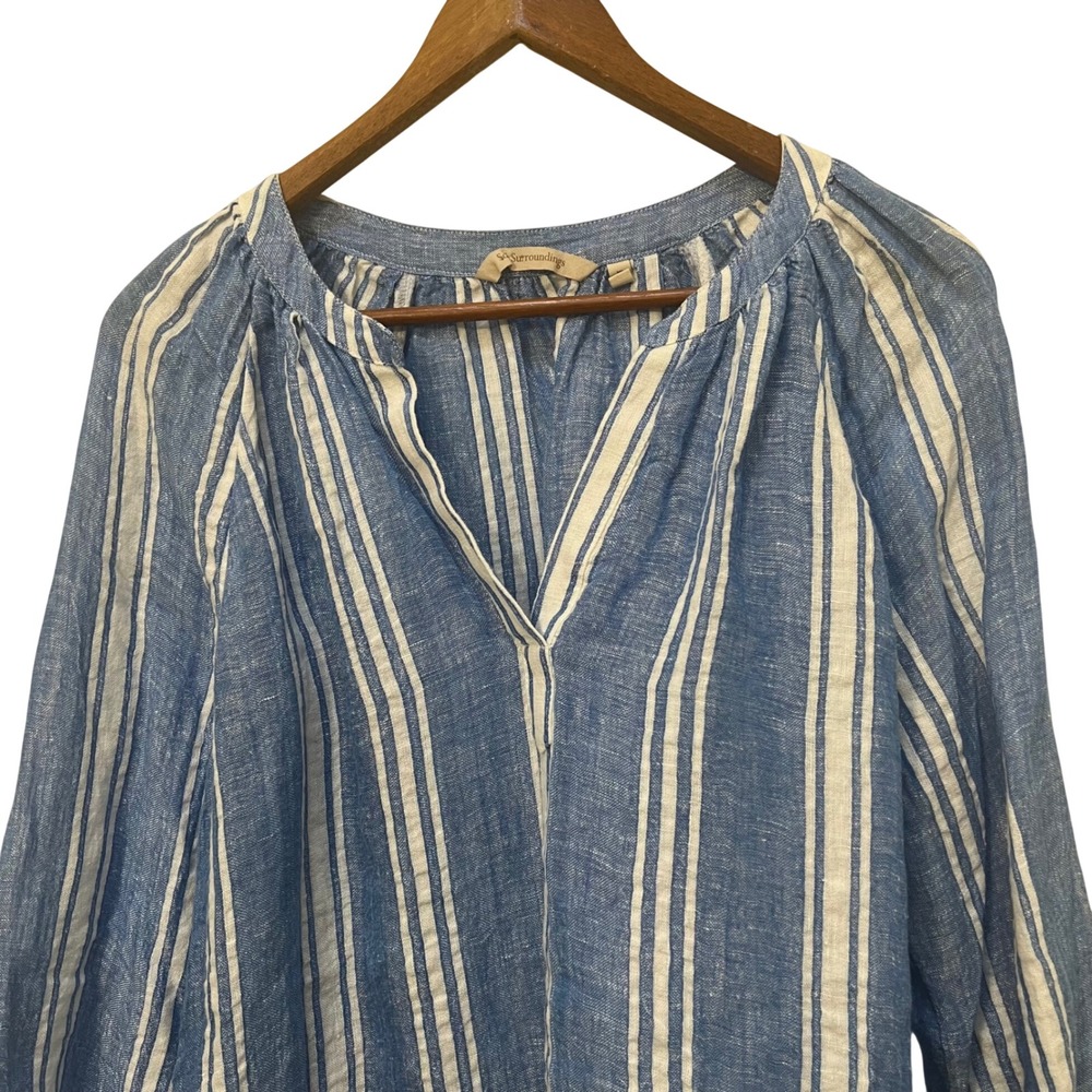 Soft Surroundings Blue White Striped Linen Blend Tunic Top XL Coastal Beachy - Picture 3 of 7